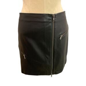 Small Leith Black Moto Style Vegan Leather Mini Skirt 15" Length